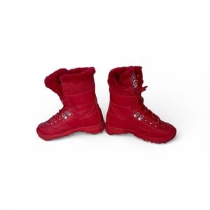 Fila Red Women's Winter Boots with sheep skin edging part leather part manmade